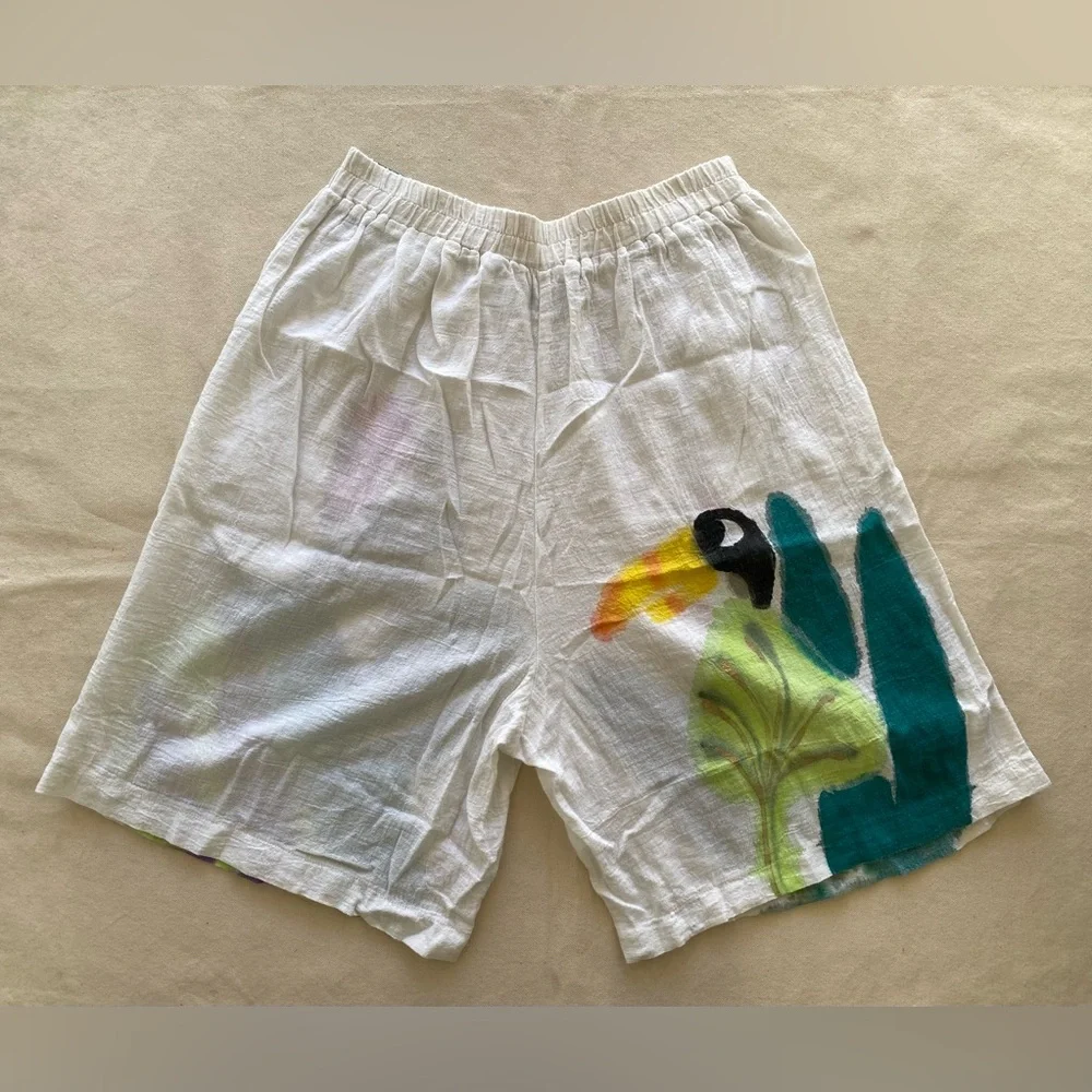 Valerie Lynn Designer Artwear White Shorts Animal Floral Painted Vintage 80s OS - Picture 2 of 8